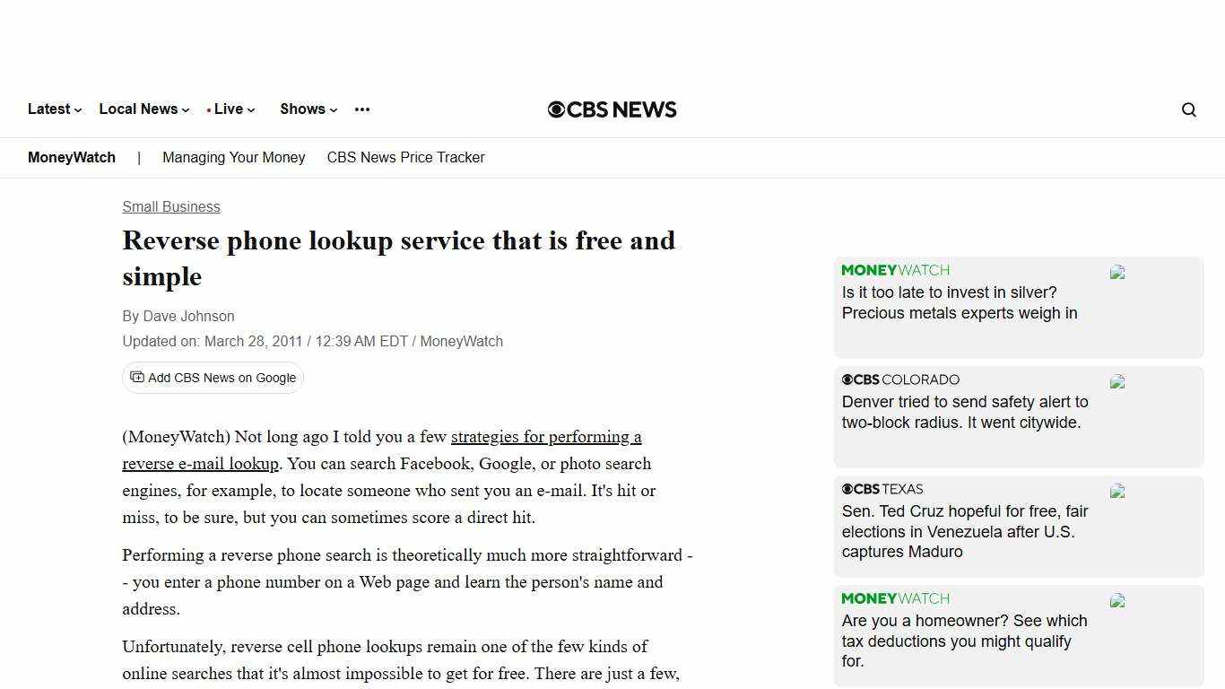 Reverse phone lookup service that is free and simple - CBS News