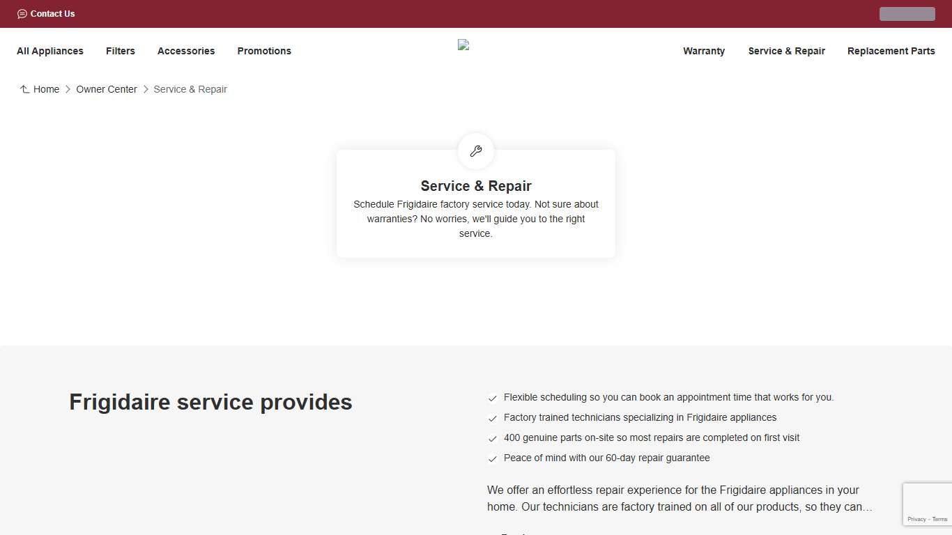 Information | Book a service | Frigidaire