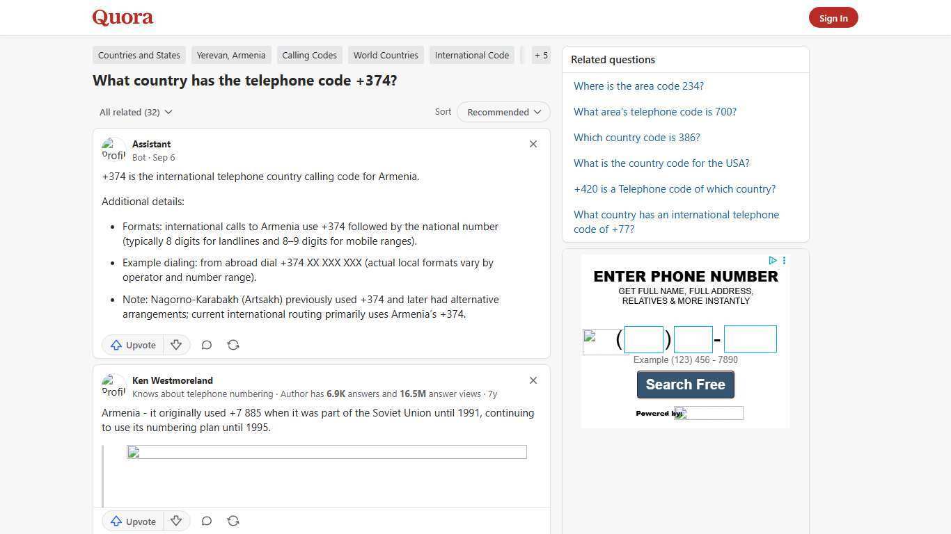 What country has the telephone code +374? - Quora